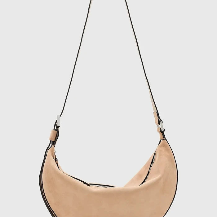 Велурена чанта AllSaints HALFMOON