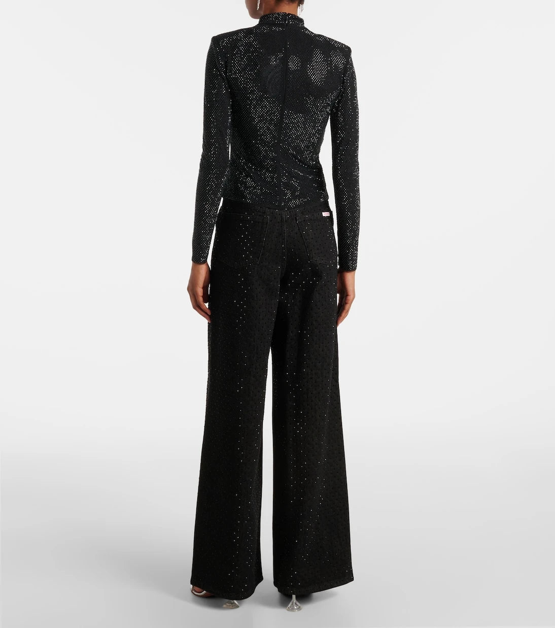 Self-Portrait - Embellished mesh top