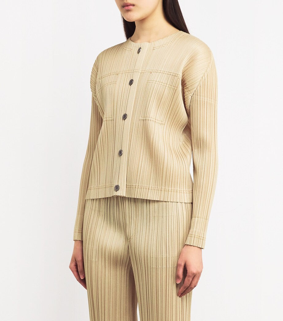 Pleated Cotton Denim Jacket