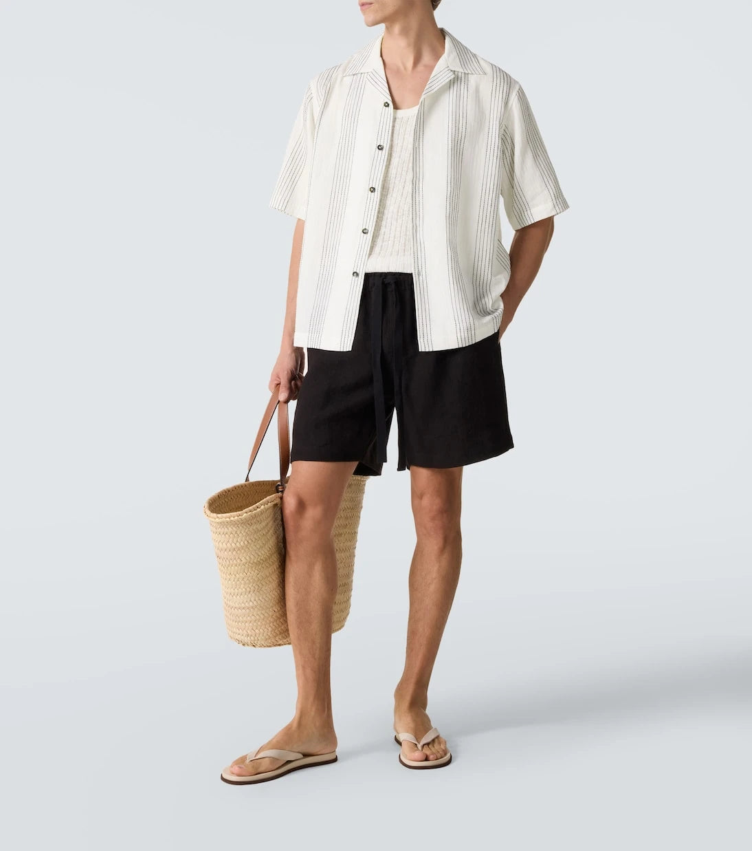 Commas - Textured Striped cotton bowling shirt