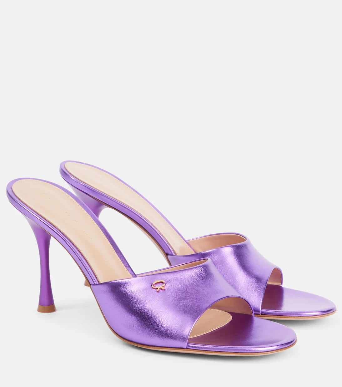 Gianvito Rossi - Logo metallic leather mules