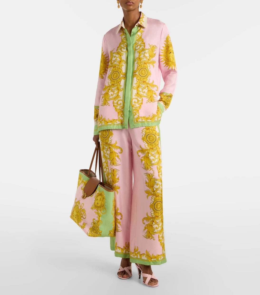Versace - Printed silk twill wide-leg pants