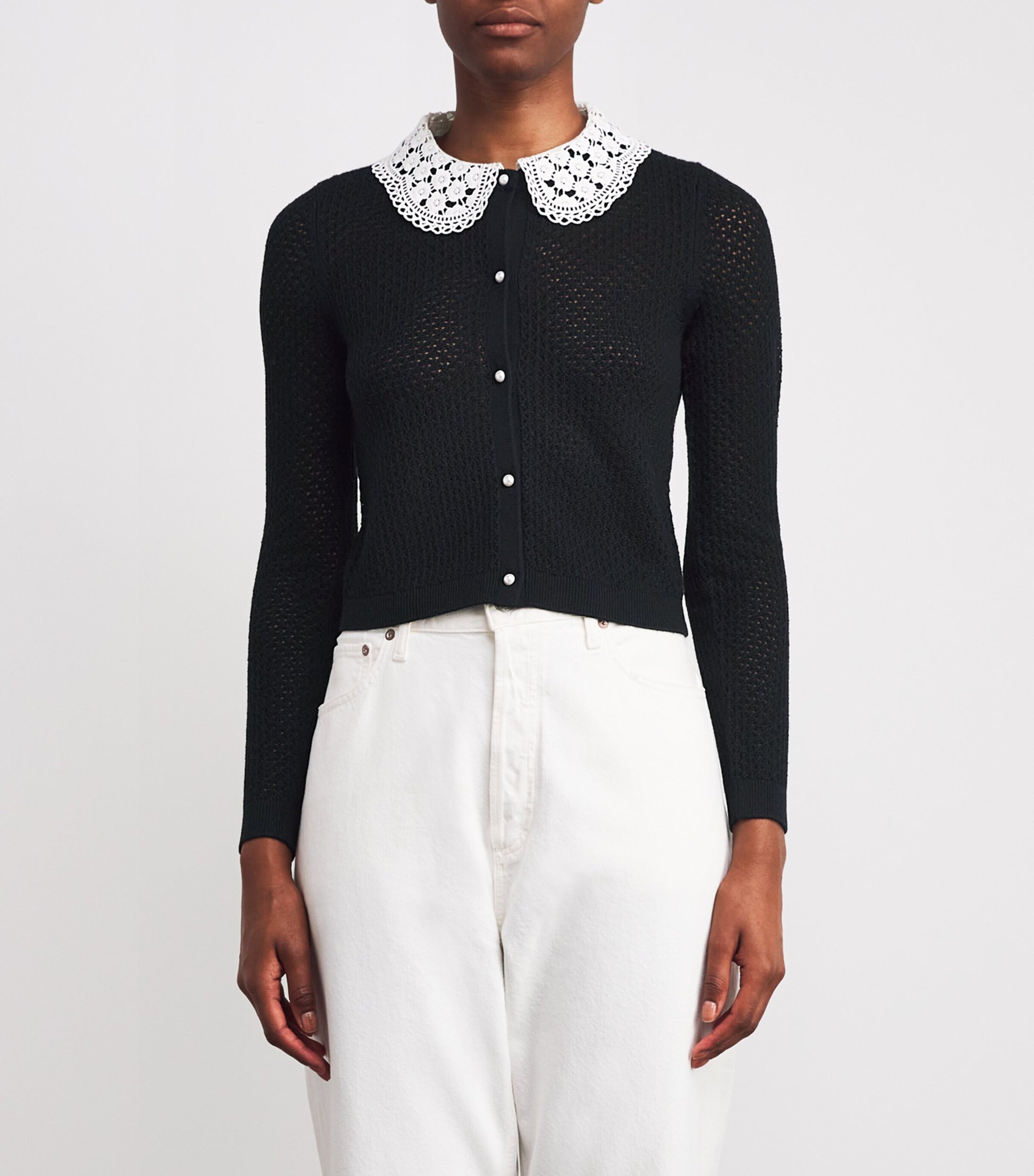 Alice+Olivia Black Wool Collared Carson Cardigan