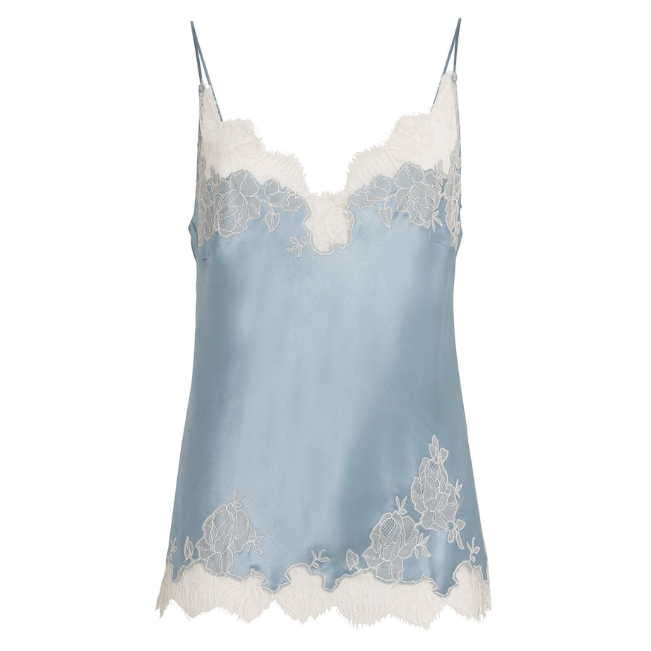 Blue Silk Lace-Trim Cami