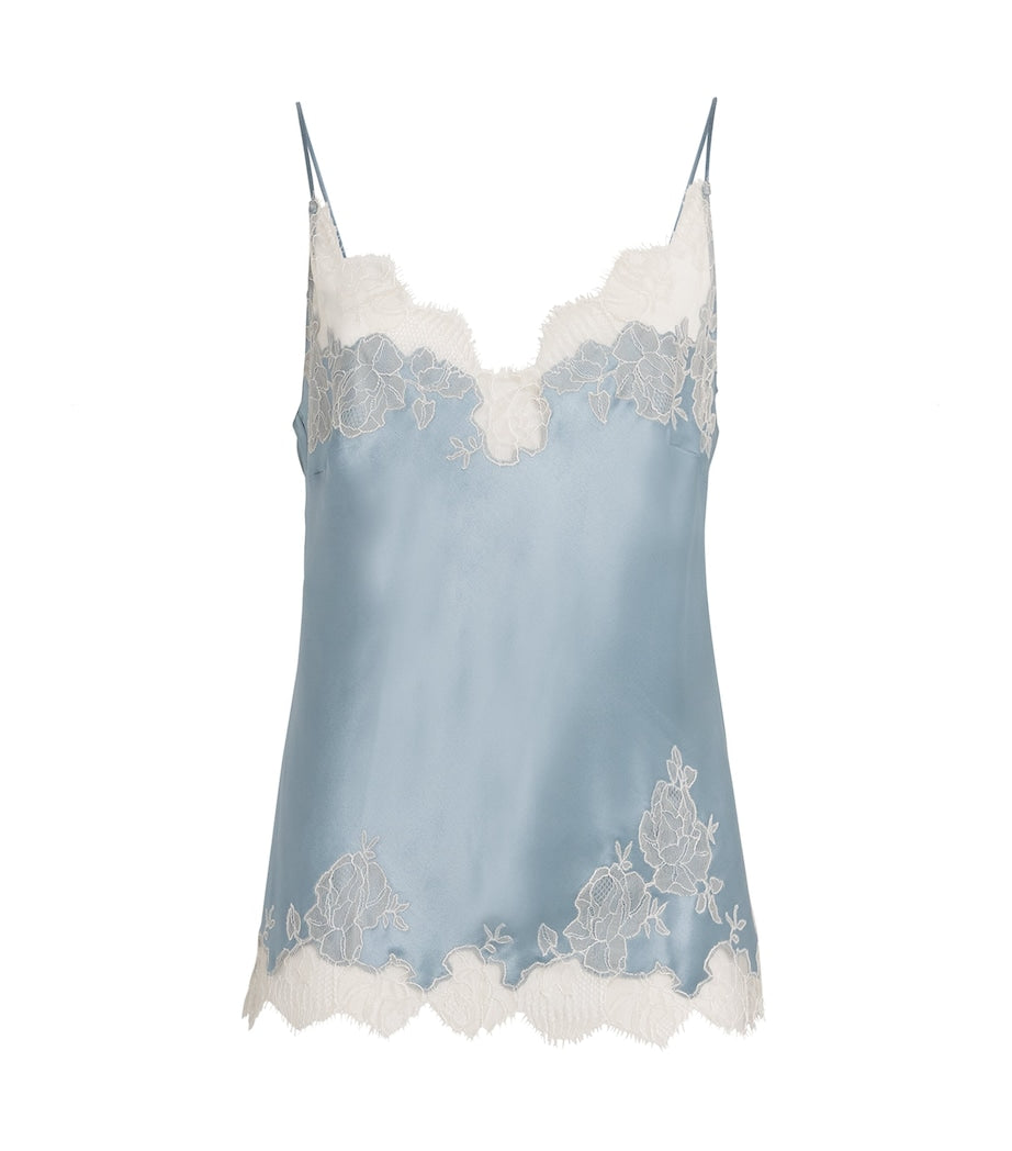 Blue Silk Lace-Trim Cami