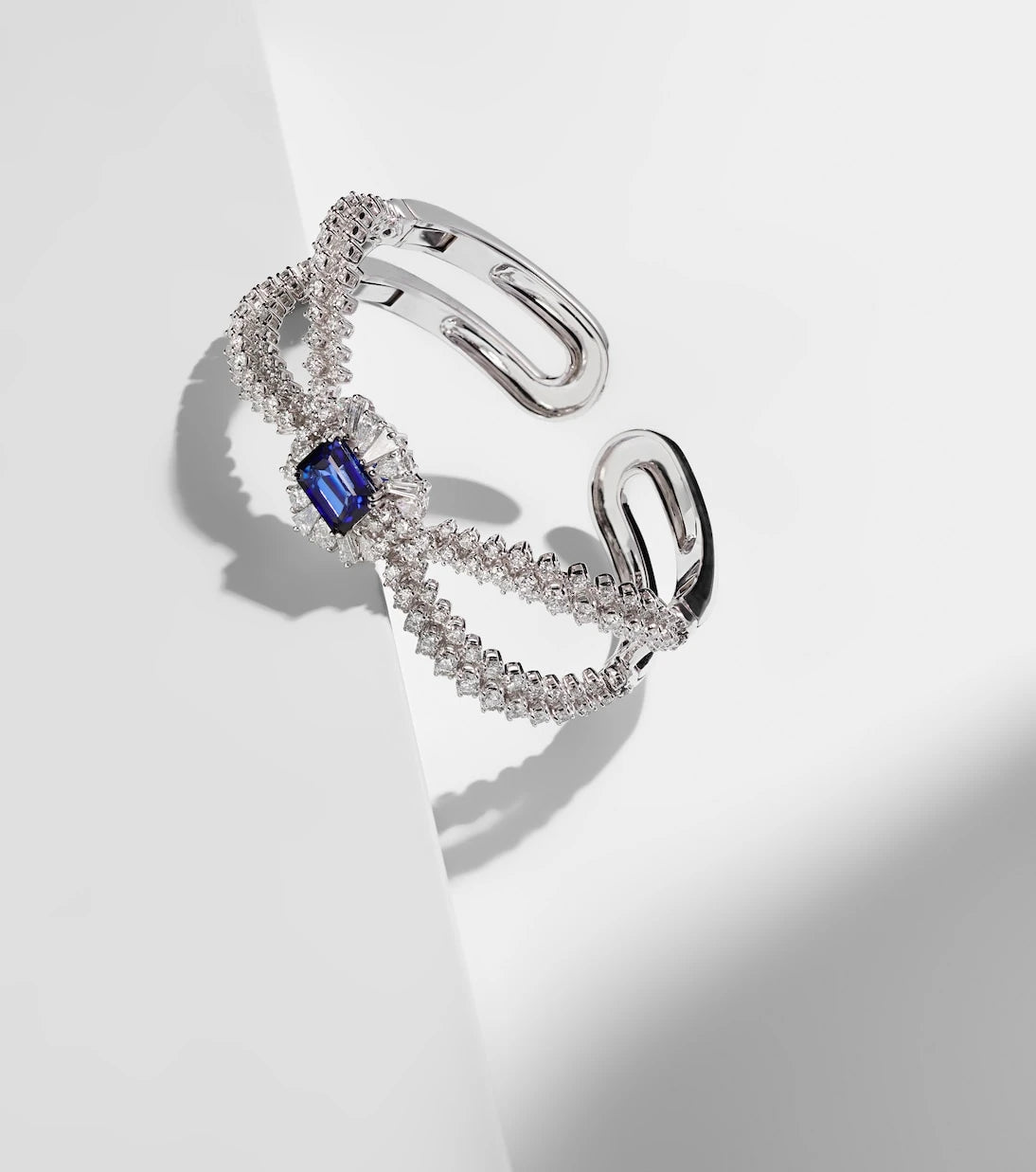 Yeprem - Reign Supreme 18kt white gold bangle with diamonds and sapphire