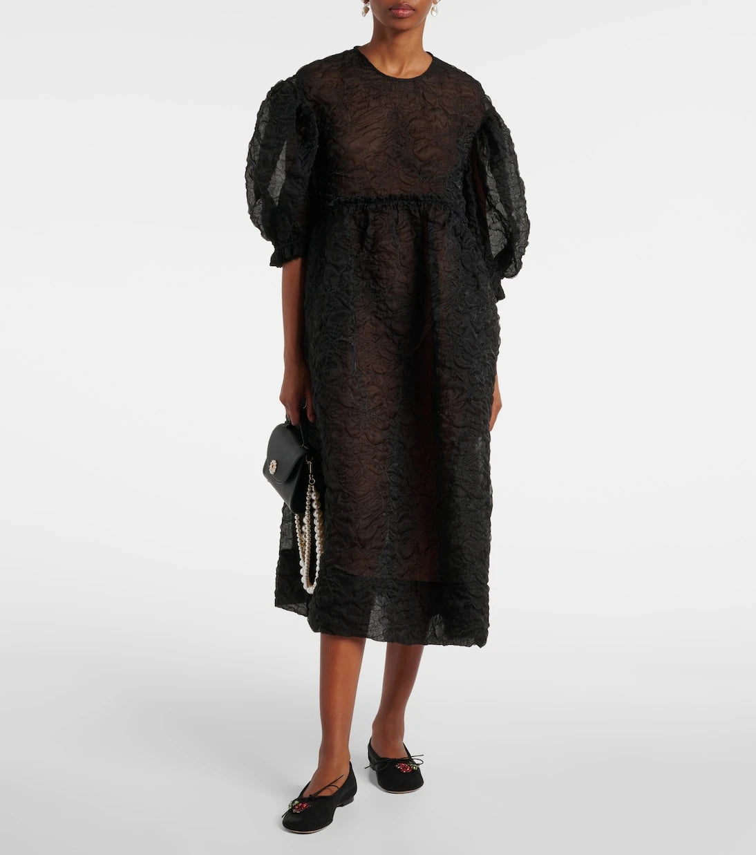 Simone Rocha - فستان ميدي بأكمام منفوخة مزمومة