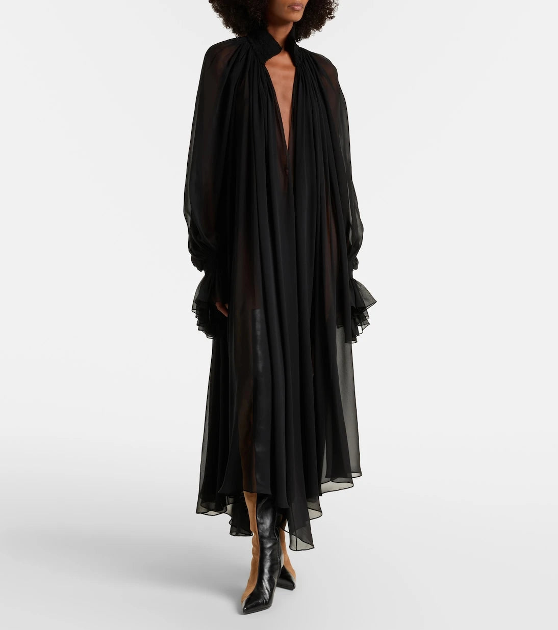 Khaite - Edgar semi-sheer silk tulle midi dress