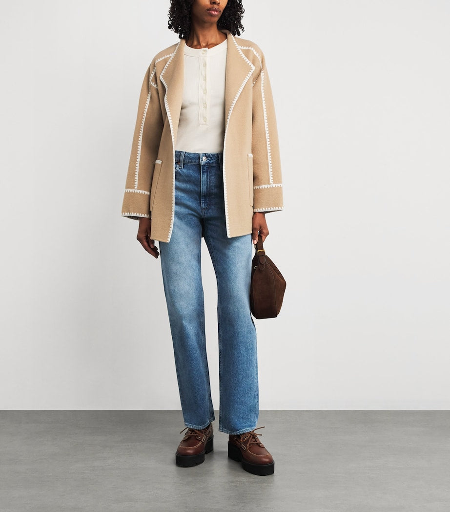 Brown Wool-Blend Pinked-Trim Coat