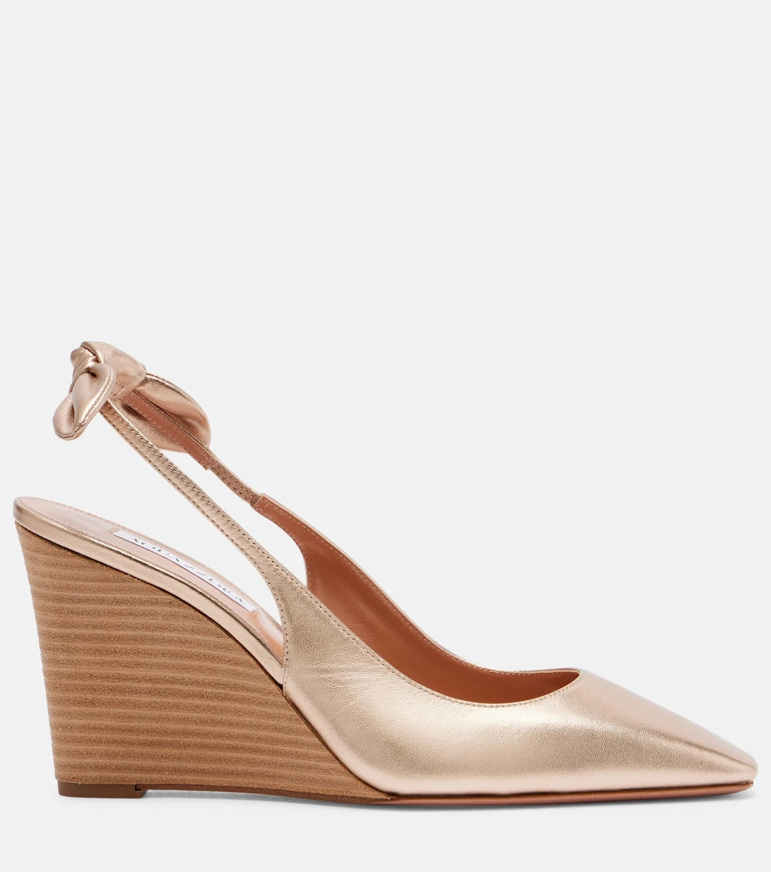 Aquazzura - حذاء ويدجز Very Bow Tie 85 الجلدي