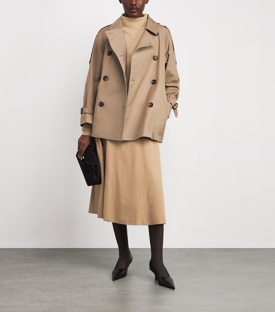 Beige Camel Wool Midi Skirt