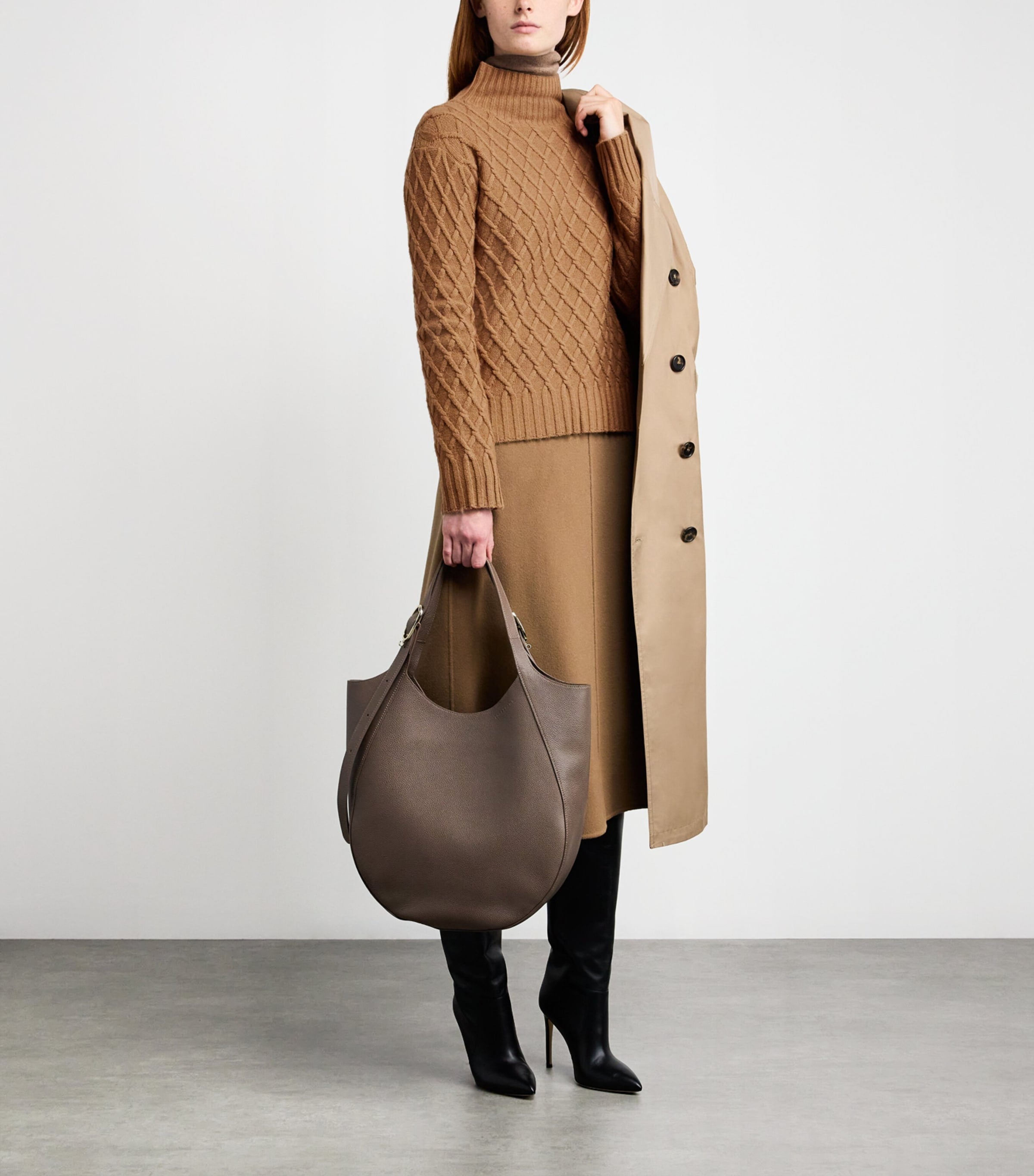 Beige Camel Hair Jacquard Rollneck Sweater