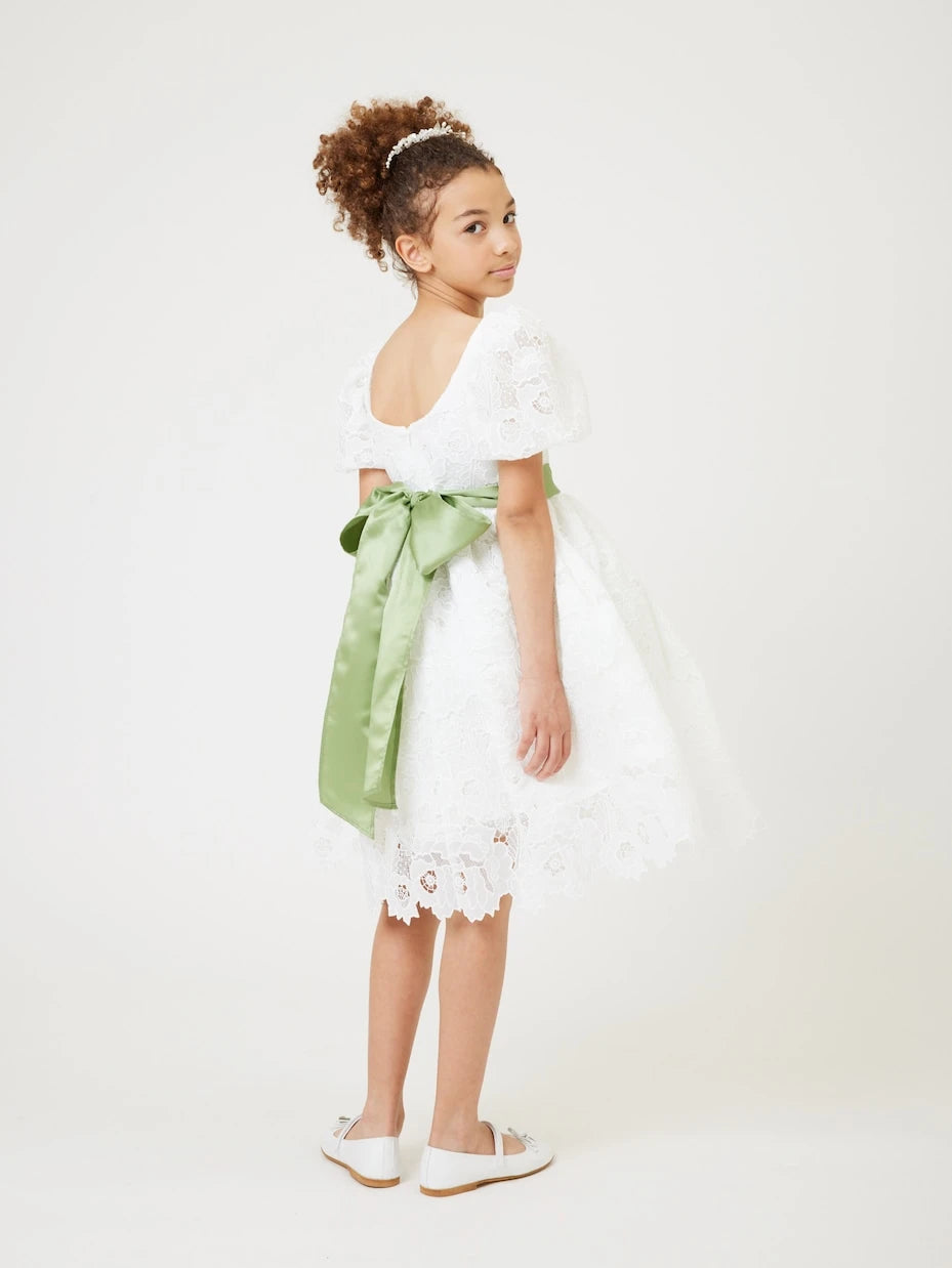 Monnalisa - Veronica Pizzo puff-sleeve dress