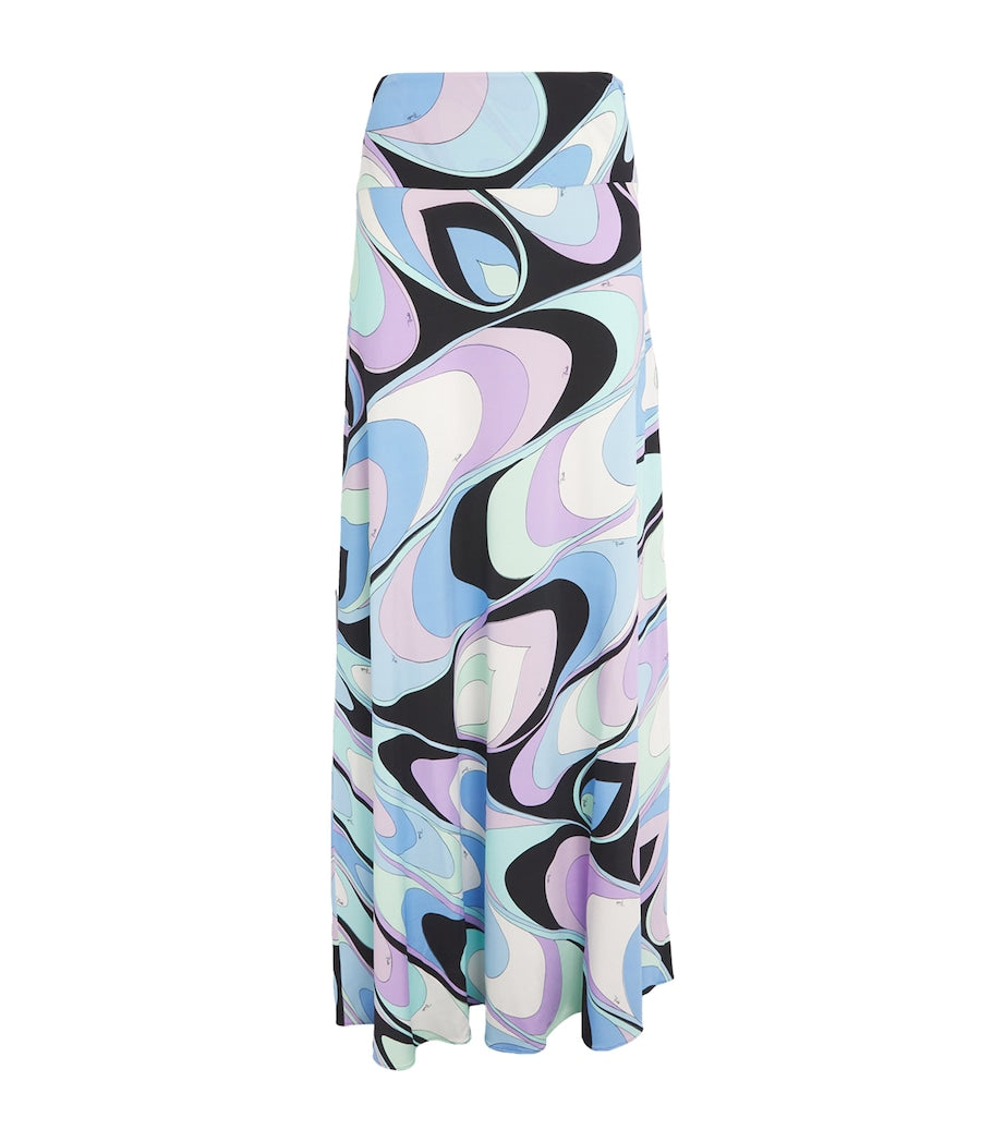 Purple Satin Printed Maxi Skirt