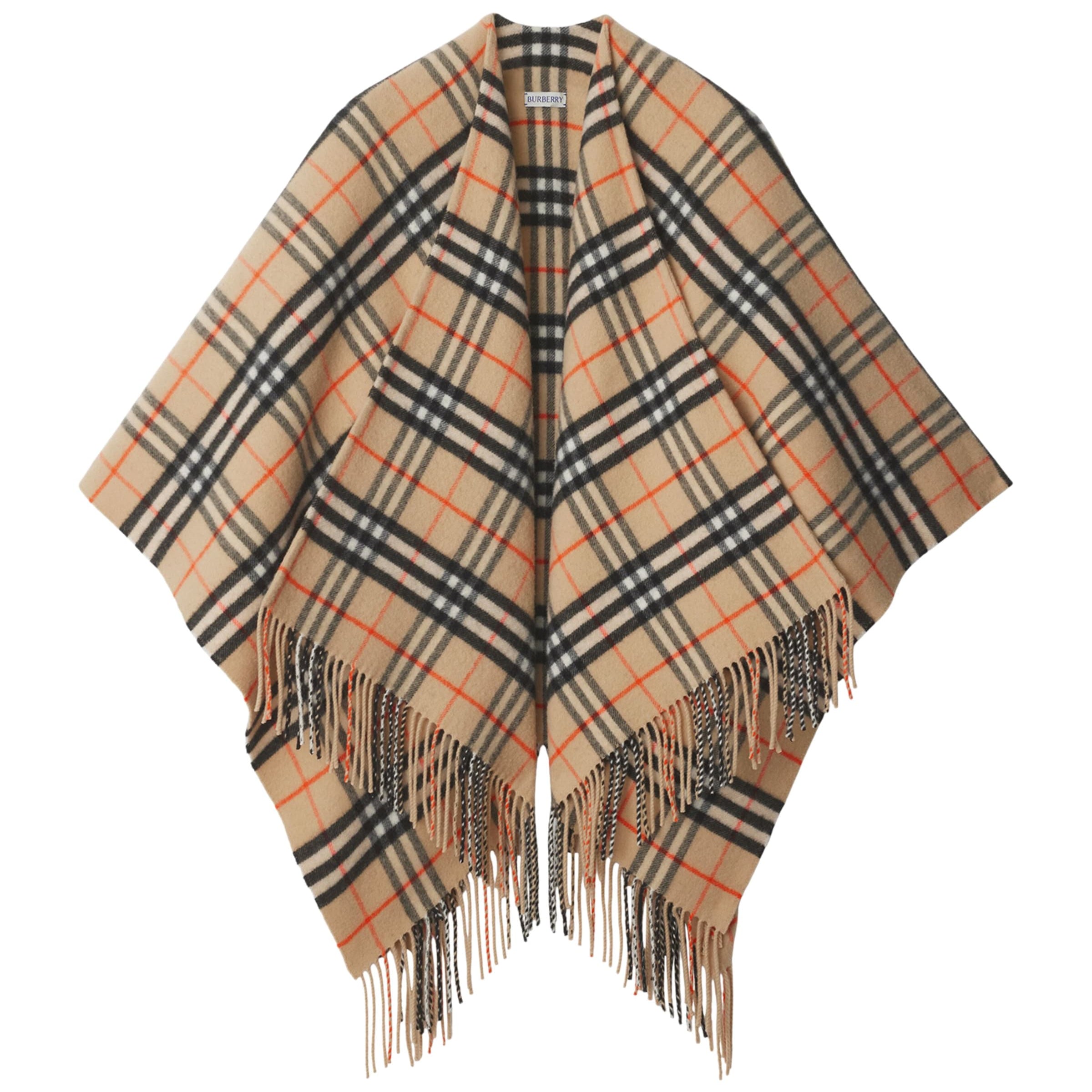 Beige Wool-Cashmere Check Cape