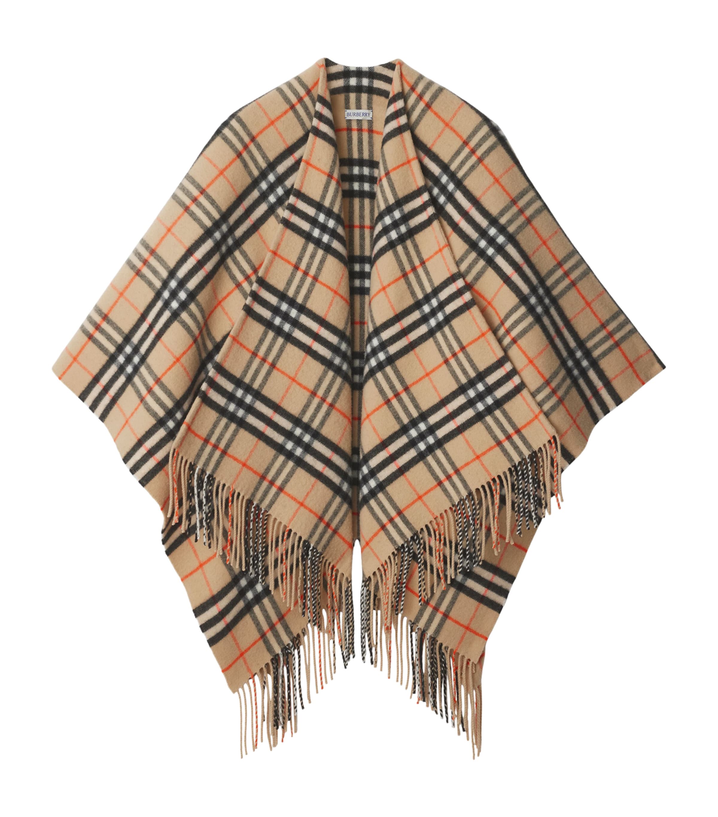 Beige Wool-Cashmere Check Cape