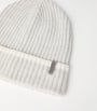 White Cashmere English Rib Knit Beanie