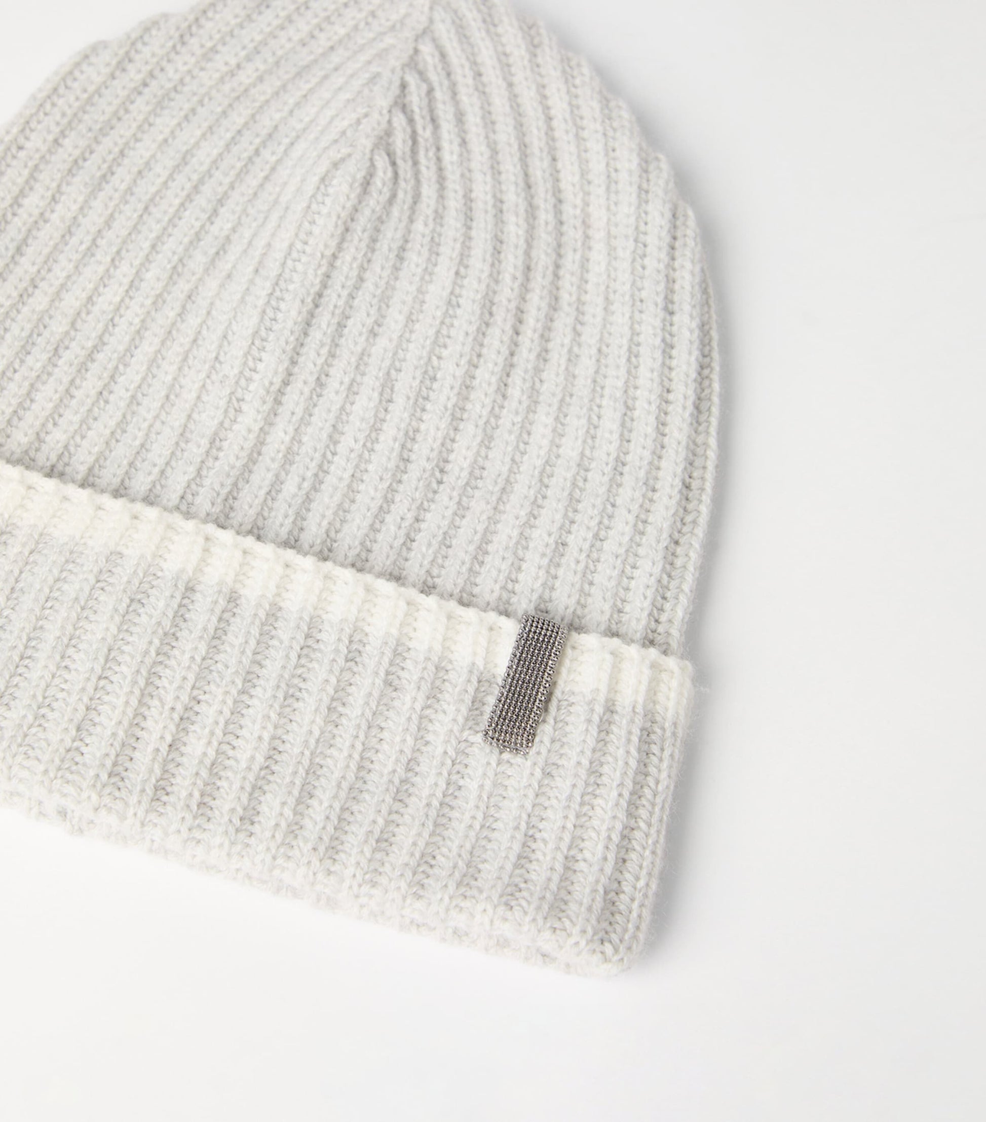 White Cashmere English Rib Knit Beanie