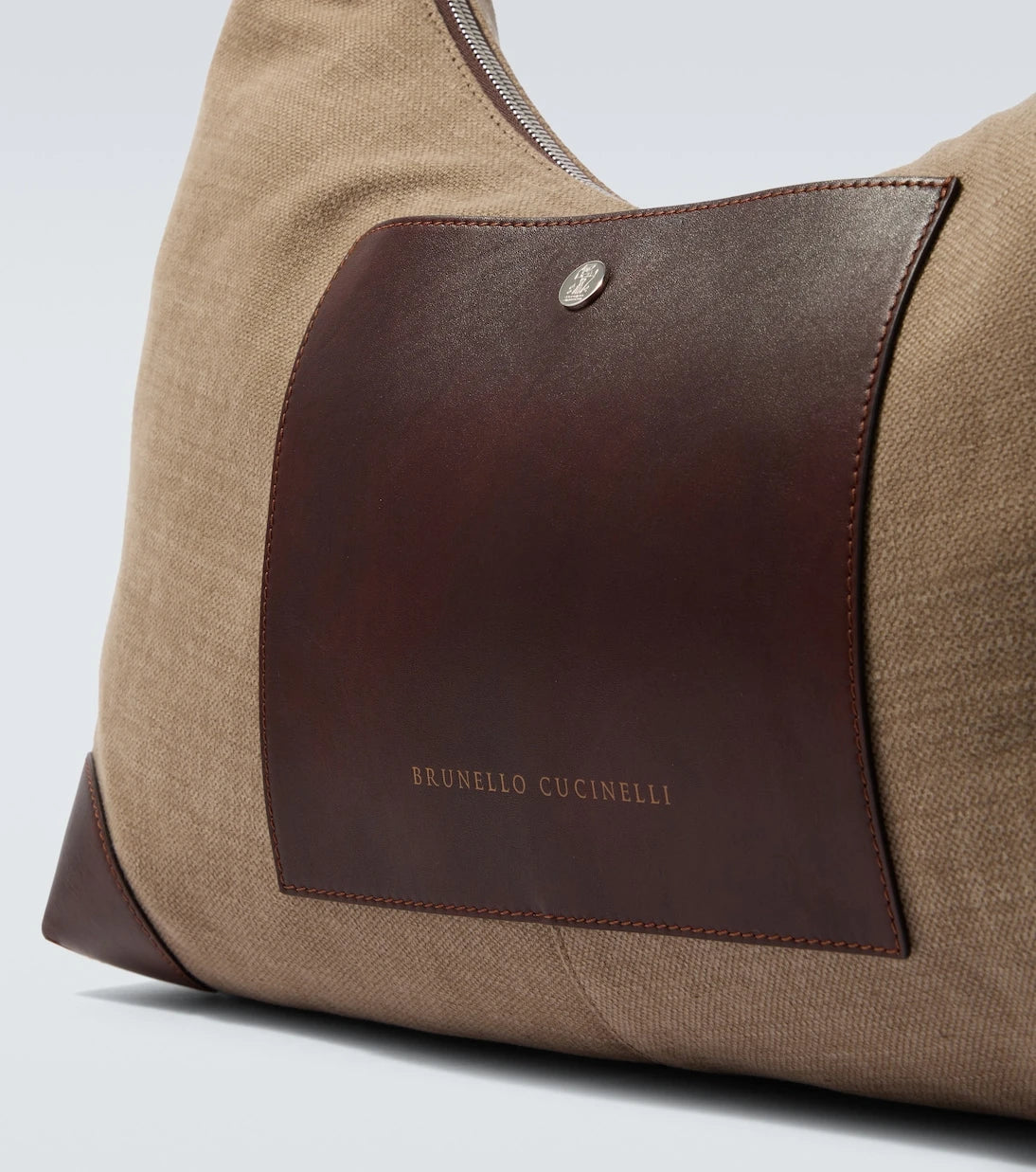 Brunello Cucinelli - حقيبة كتف قماشية بحواف جلدية