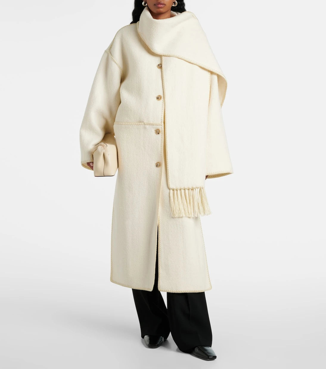Toteme - Fringed embroidered wool scarf coat