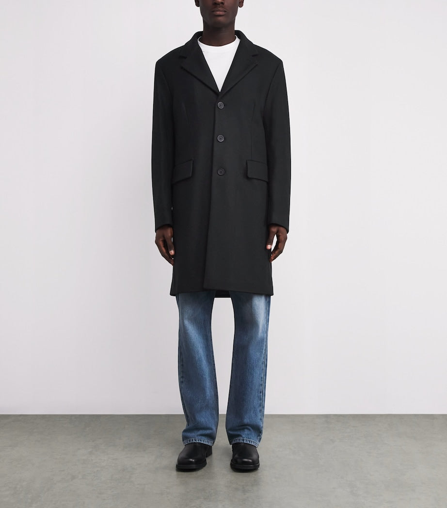 Sandro Paris Black Wool-Blend Overcoat