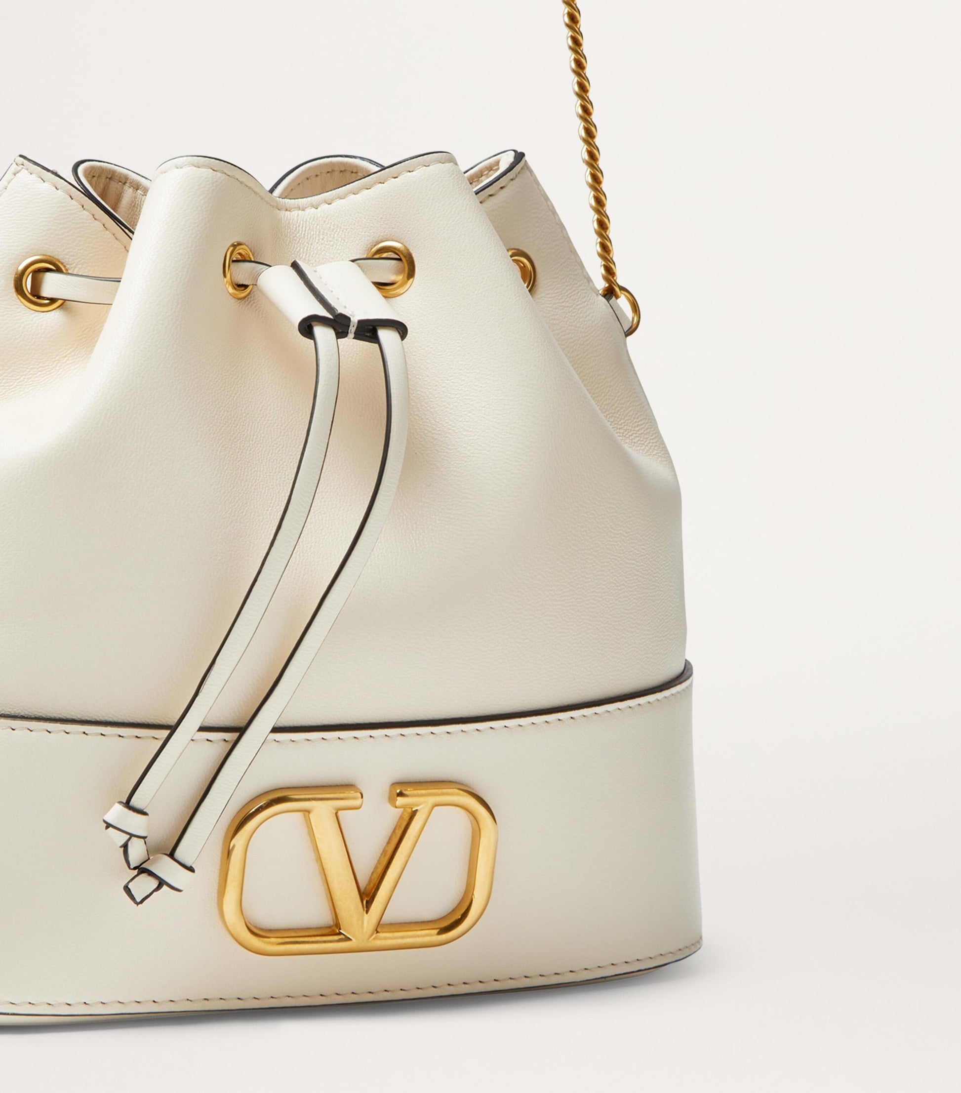 Valentino Garavani White Leather VLogo Bucket Bag
