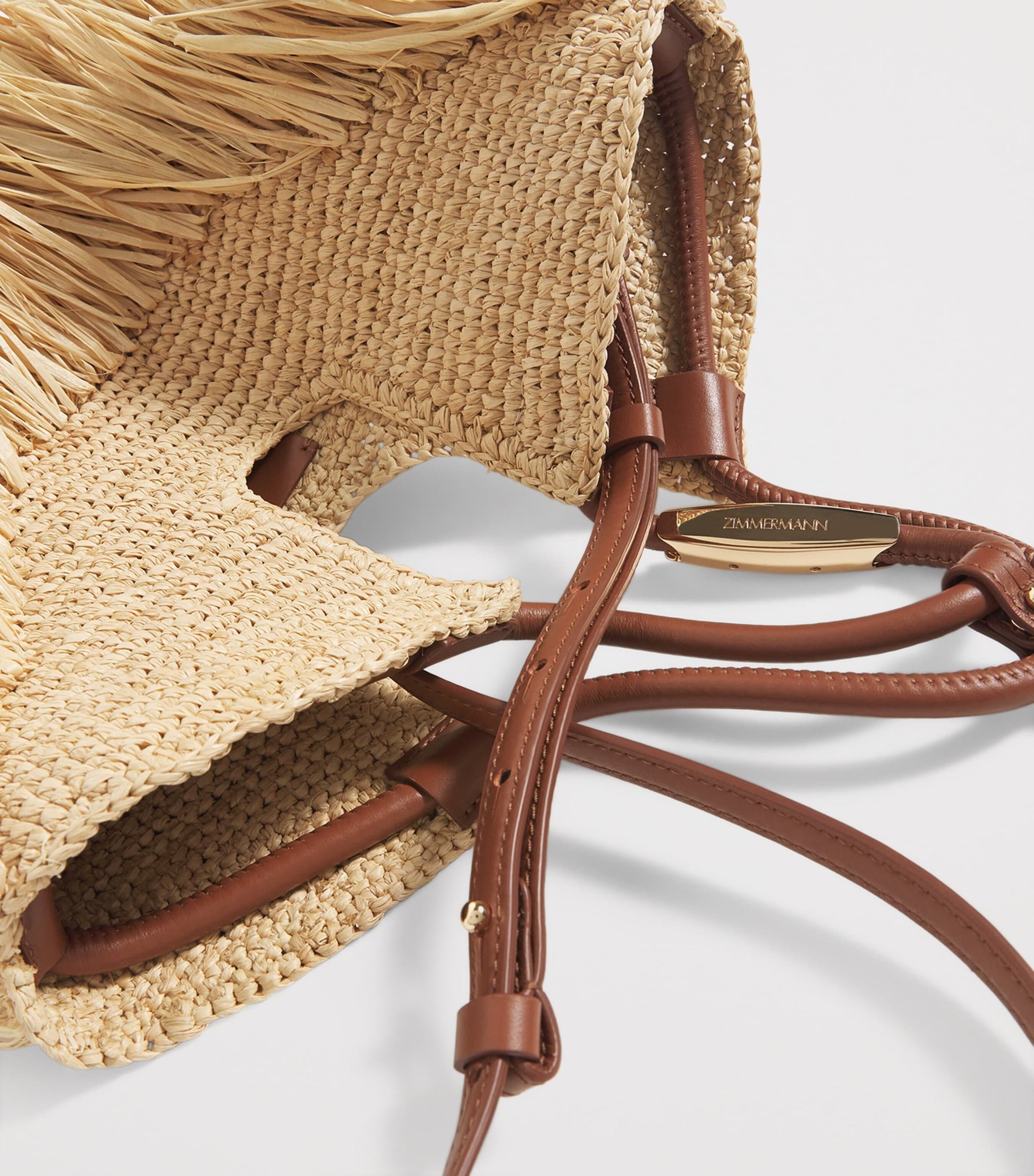 Zimmermann Beige Small Raffia Fringe Tote Bag