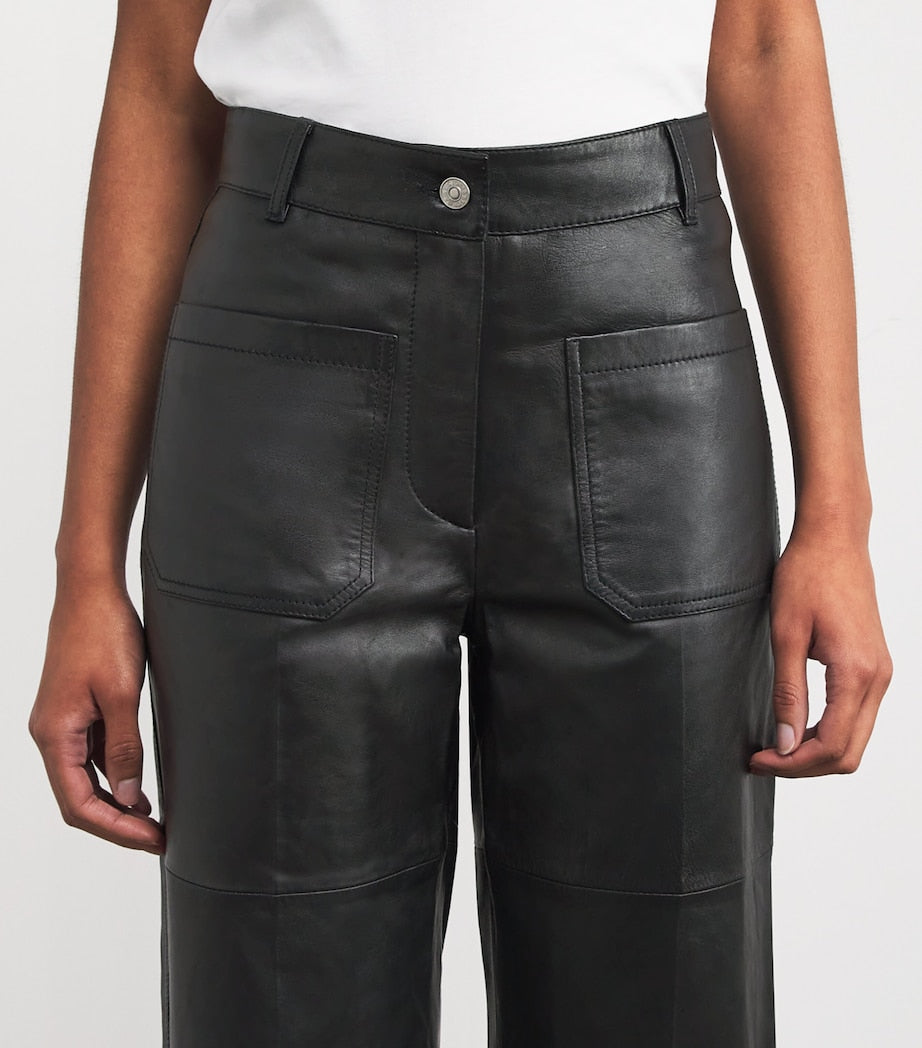 Victoria Beckham Black Leather Alina Trousers