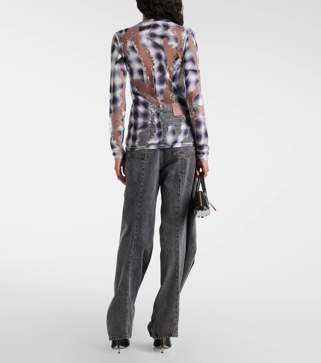Y/Project - Checked sheer devoré top