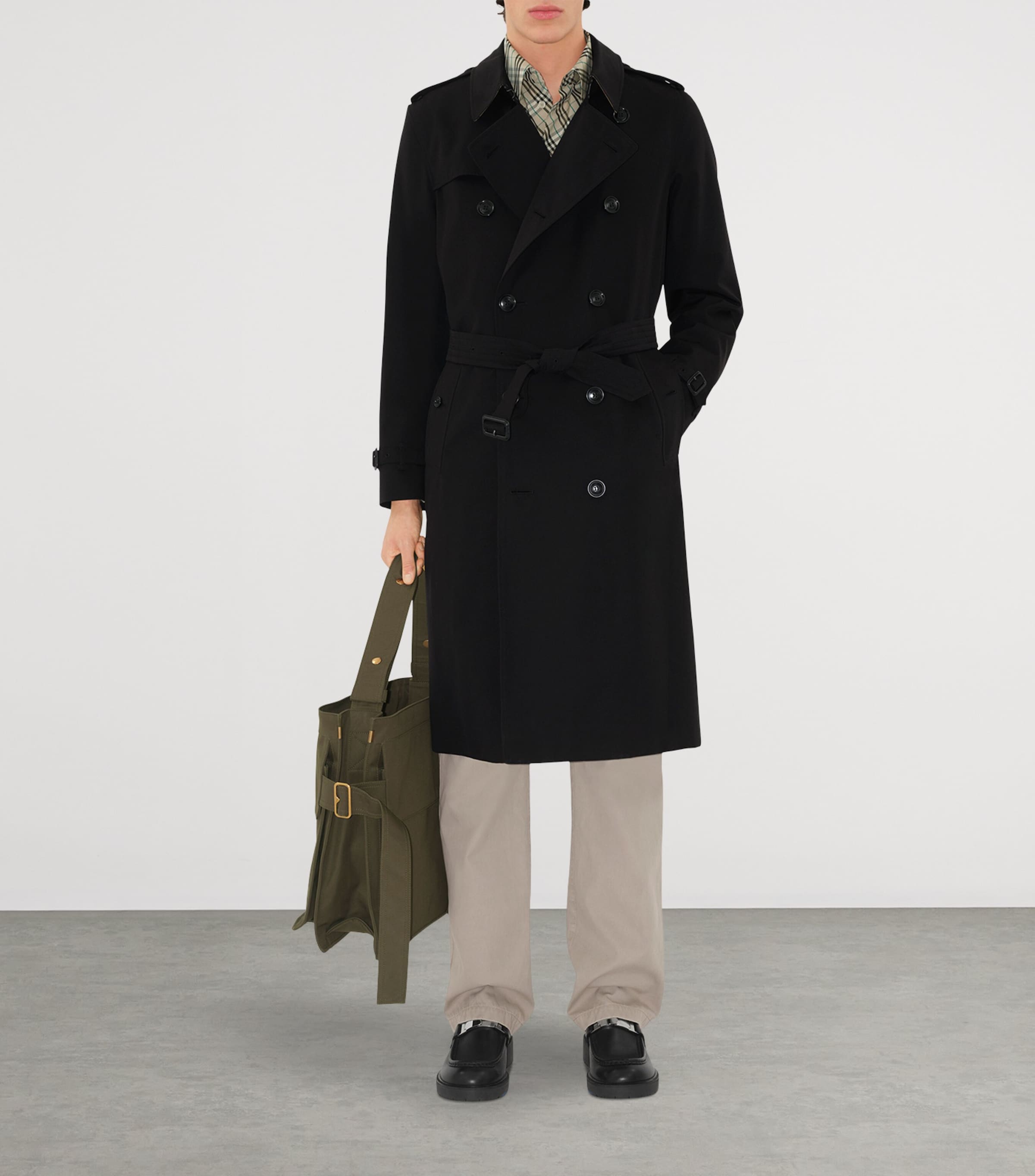 Burberry Black Long Kensington Heritage Trench Coat