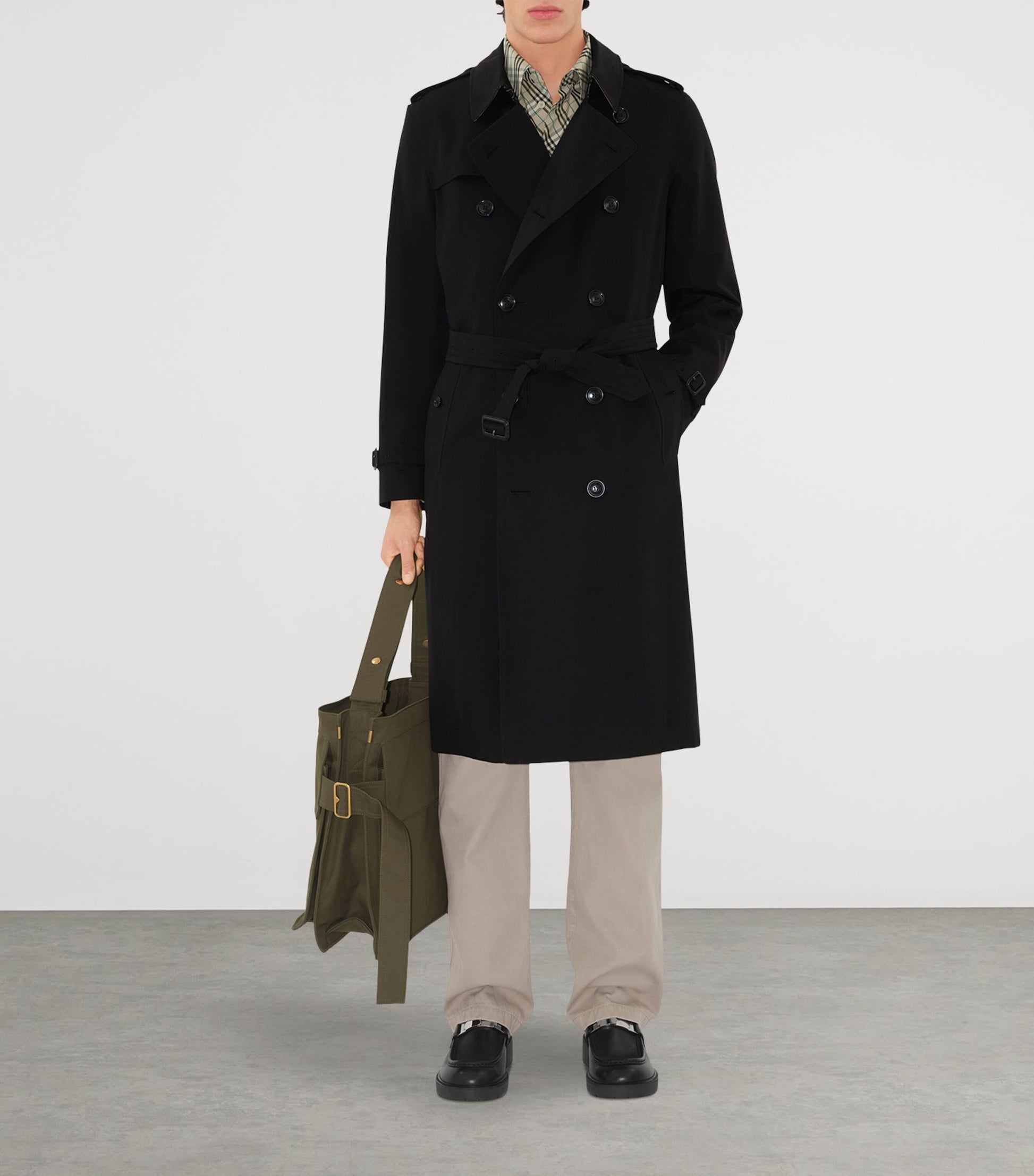 Burberry Black Long Kensington Heritage Trench Coat