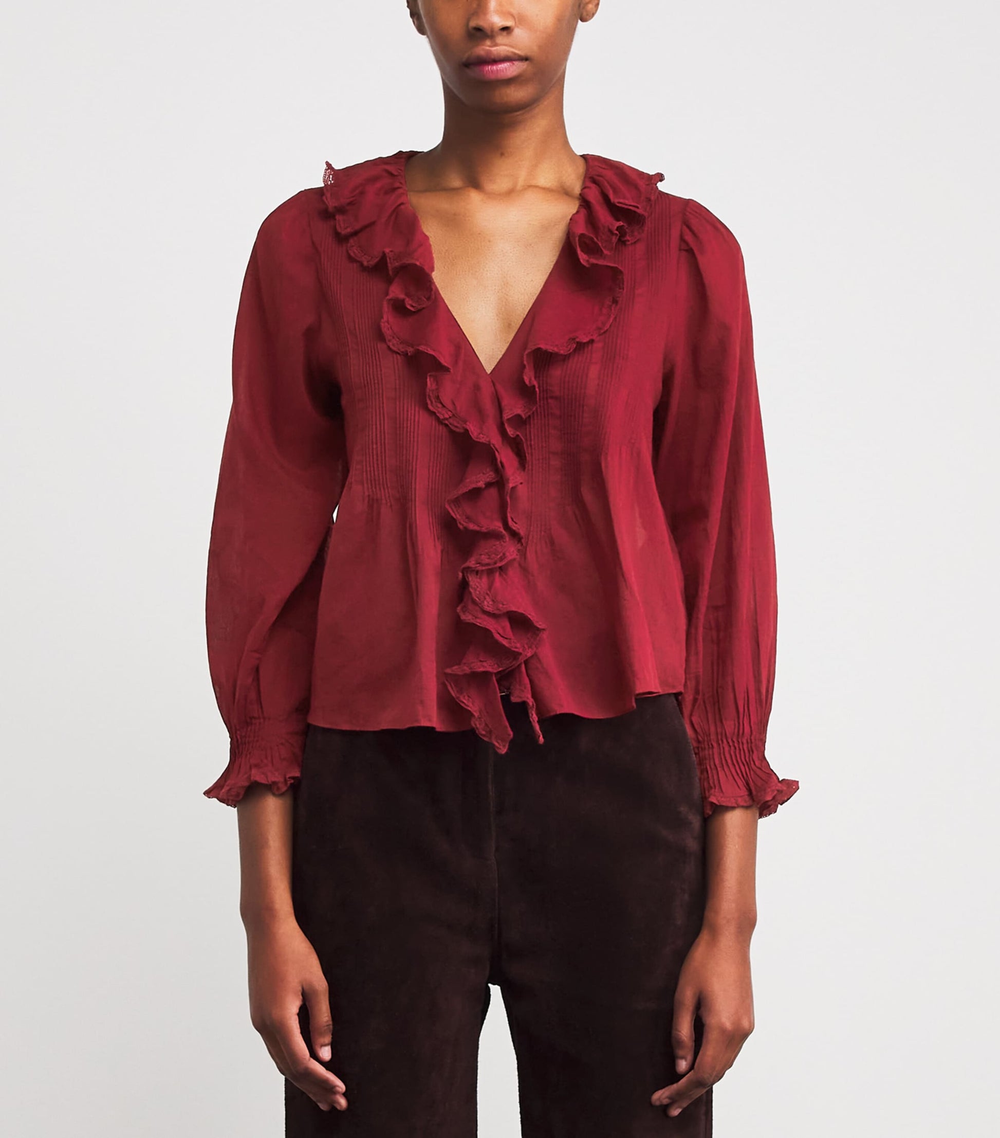 Organic Cotton Ruffled Hardy Blouse DEEP CRIMSON