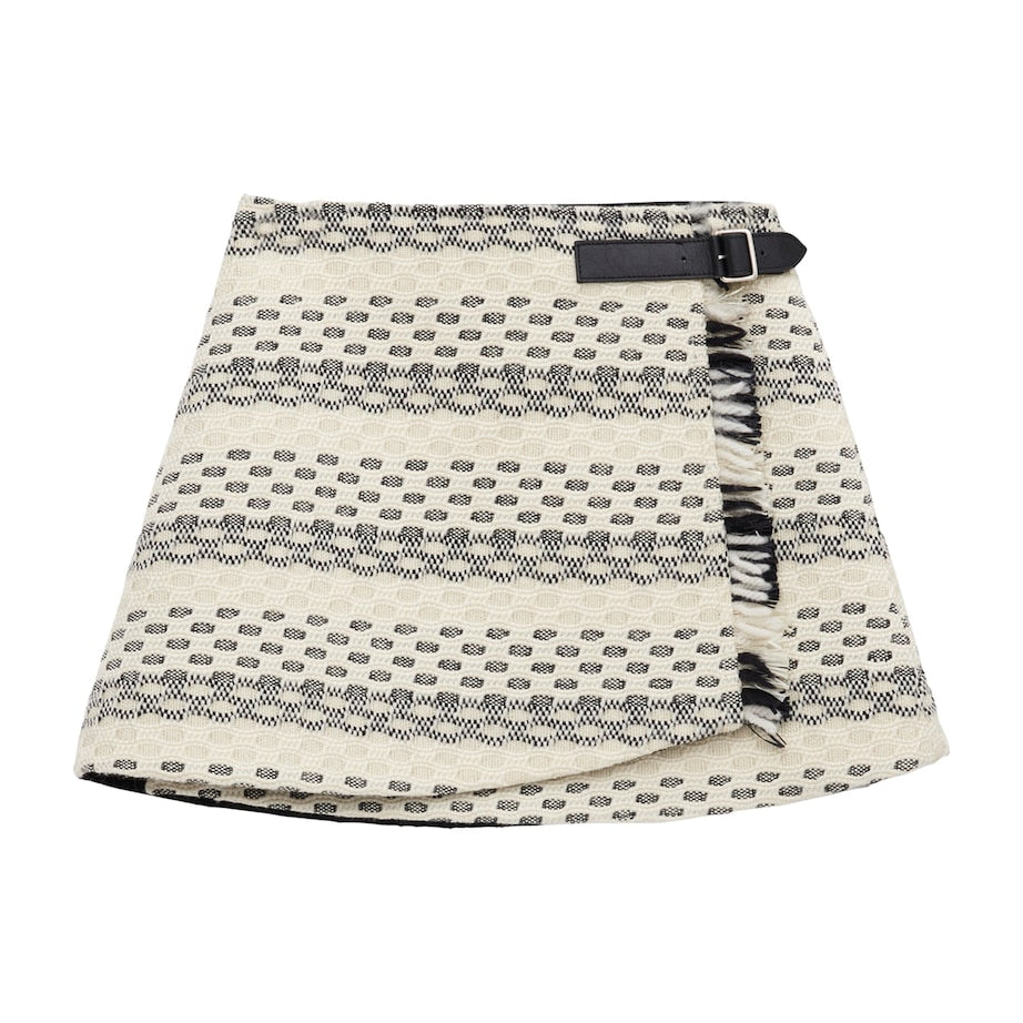 Black Wool-Blend Buckled Mini Skirt