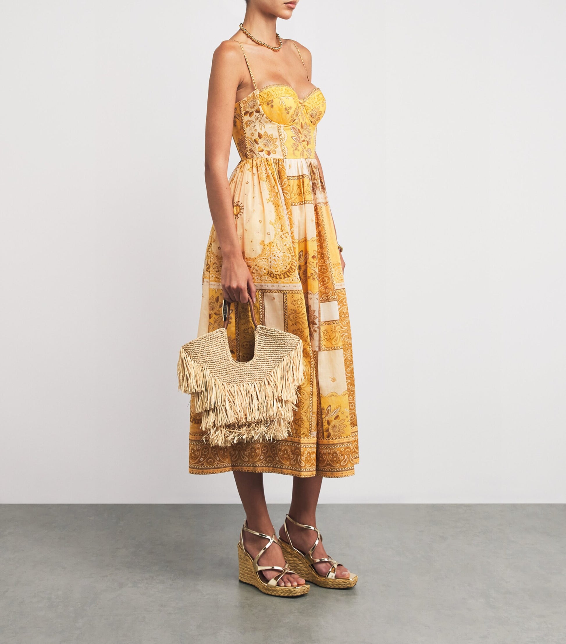 Zimmermann Beige Small Raffia Fringe Tote Bag