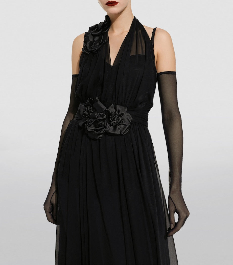 Multi Silk Rose Halterneck Gown