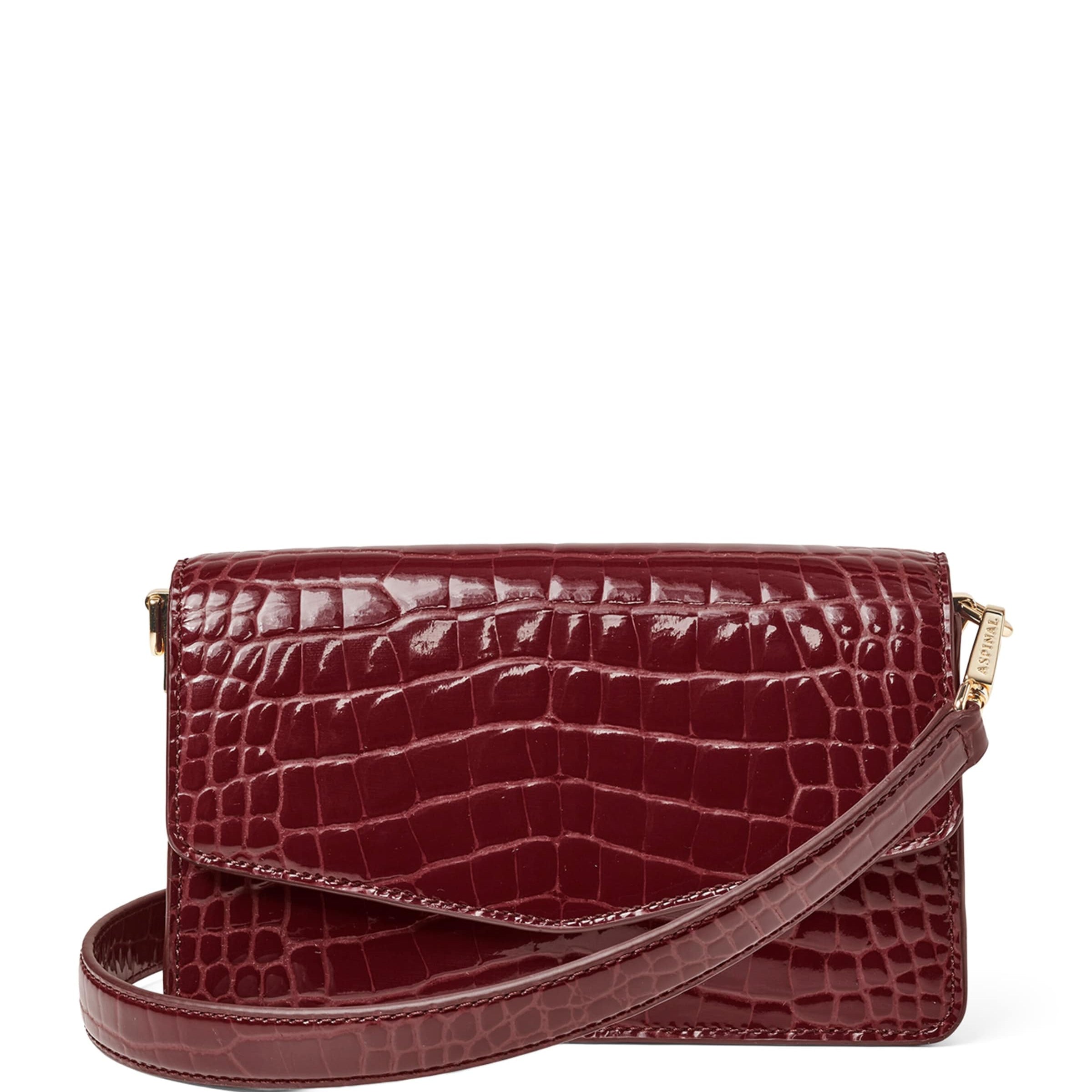 Aspinal Of London Burgundy Leather Croc-Embossed Eliza Clutch Bag