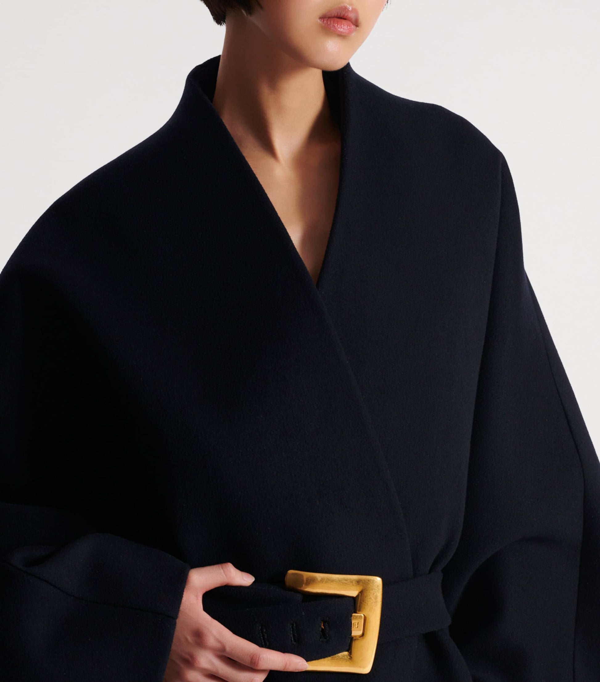 Navy Wool-Blend Oversized Wrap Coat