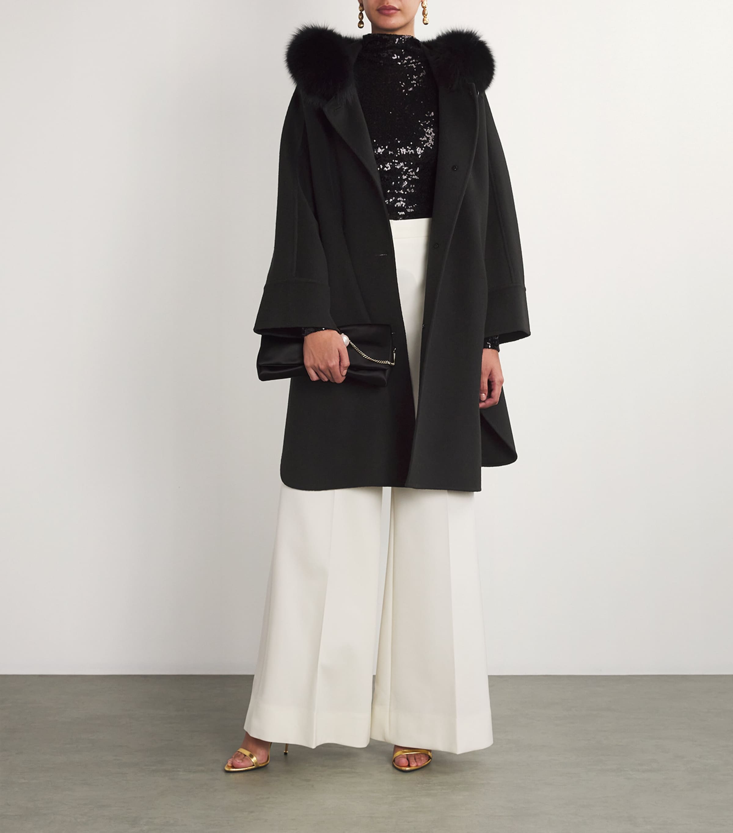 Wool-Cashmere Fox-Trim Cape Coat