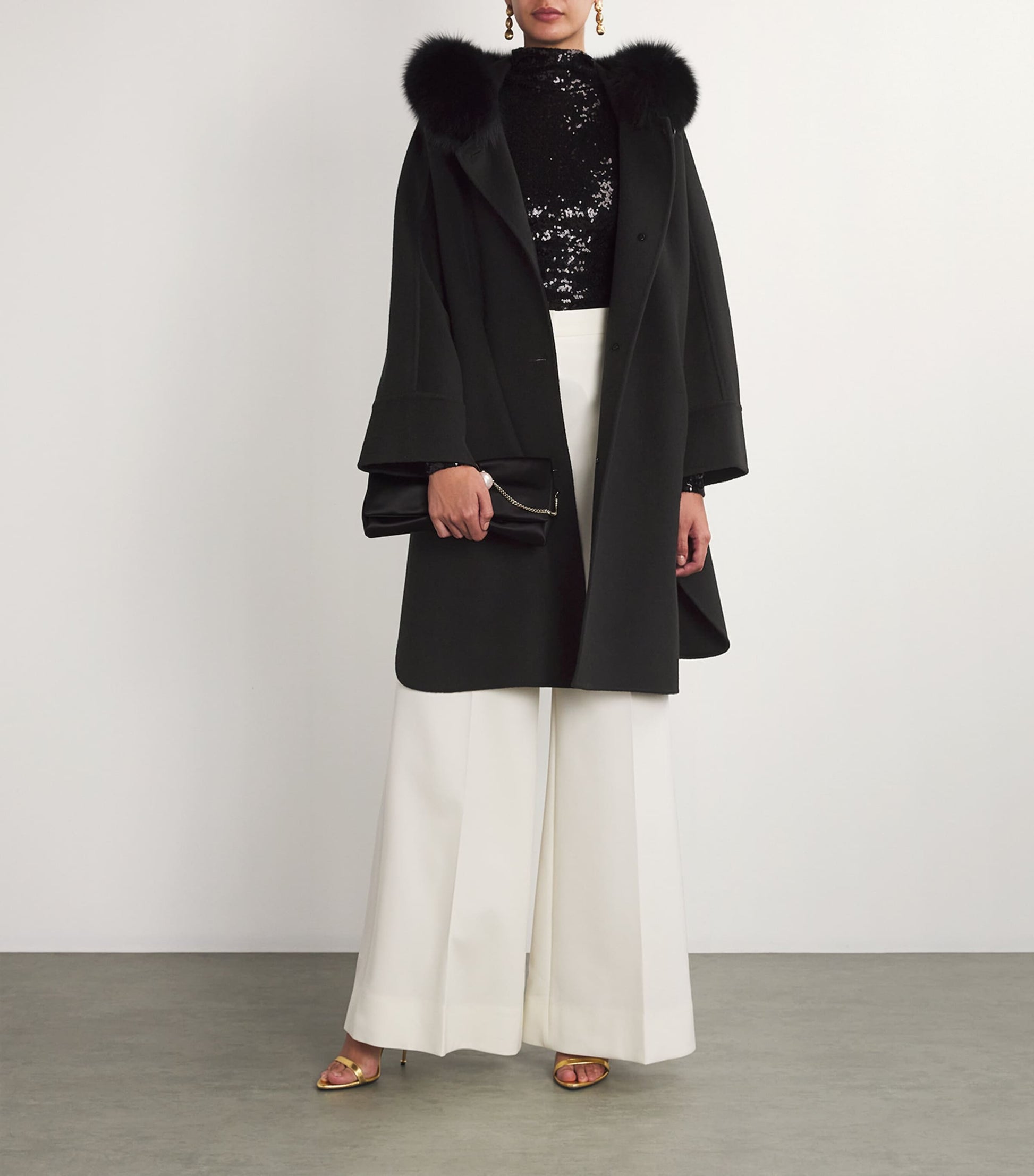 Wool-Cashmere Fox-Trim Cape Coat