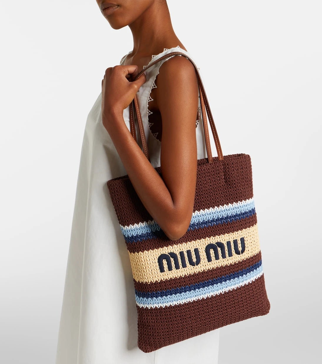 Miu Miu - Striped raffia-effect shopper