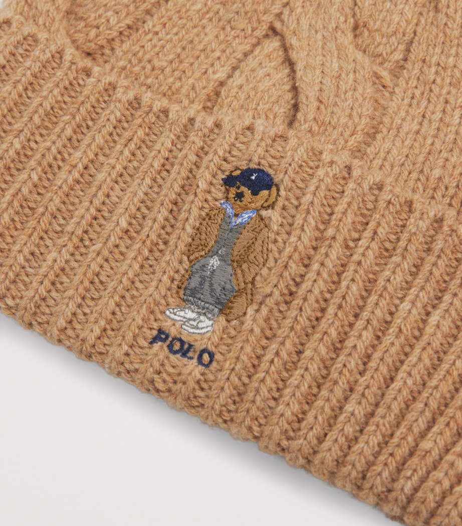 Brown Wool-Blend Polo Bear Beanie