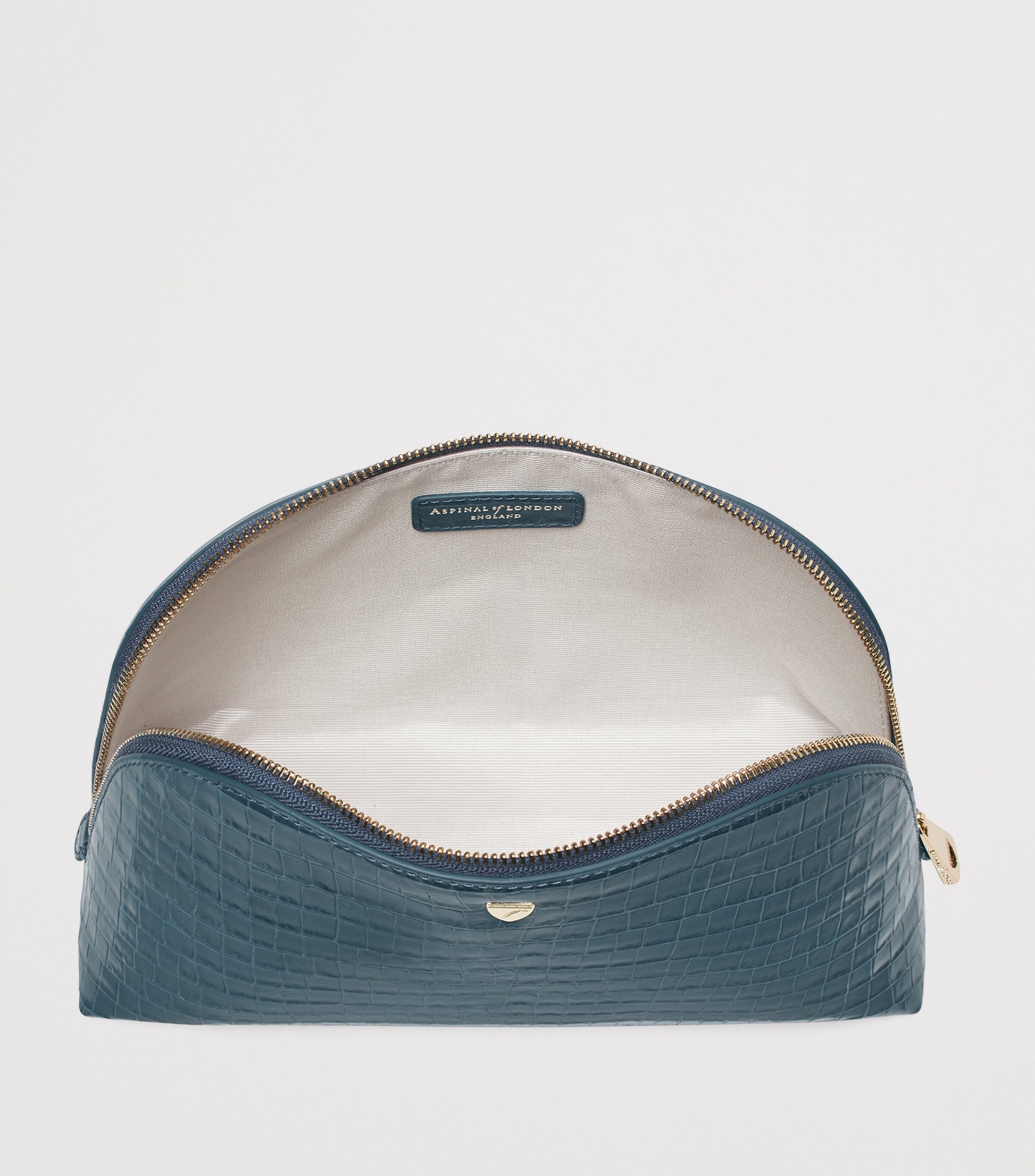 Large Leather Croc-Embossed Cosmetic Case