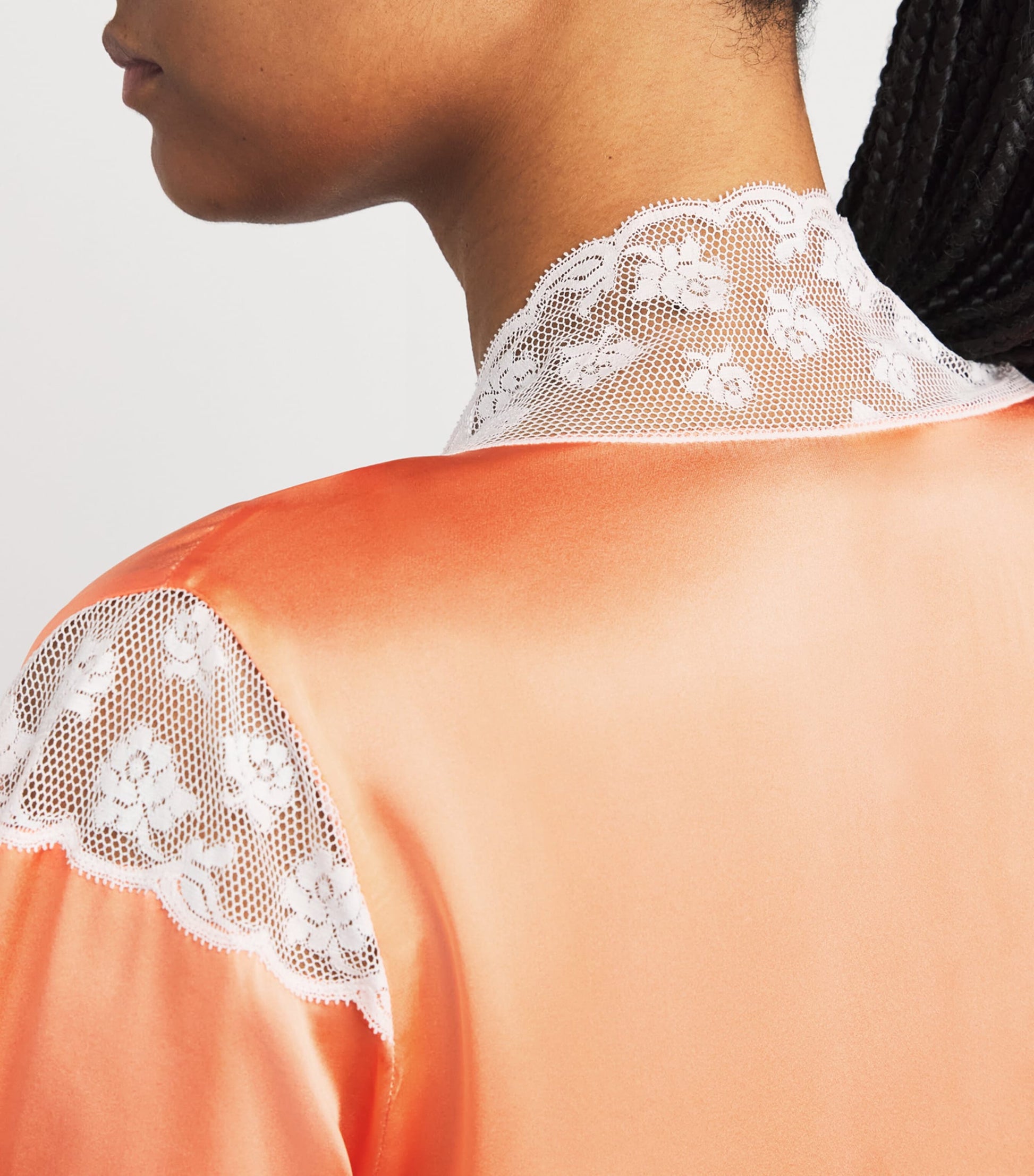 Orange Silk Lace-Trim Calliope Robe