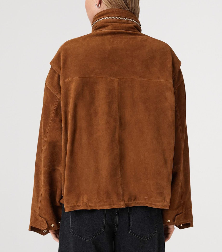 AllSaints Brown Suede Clay Bomber Jacket