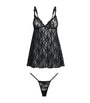 Skims Black Stretch Lace Babydoll and Thong Set