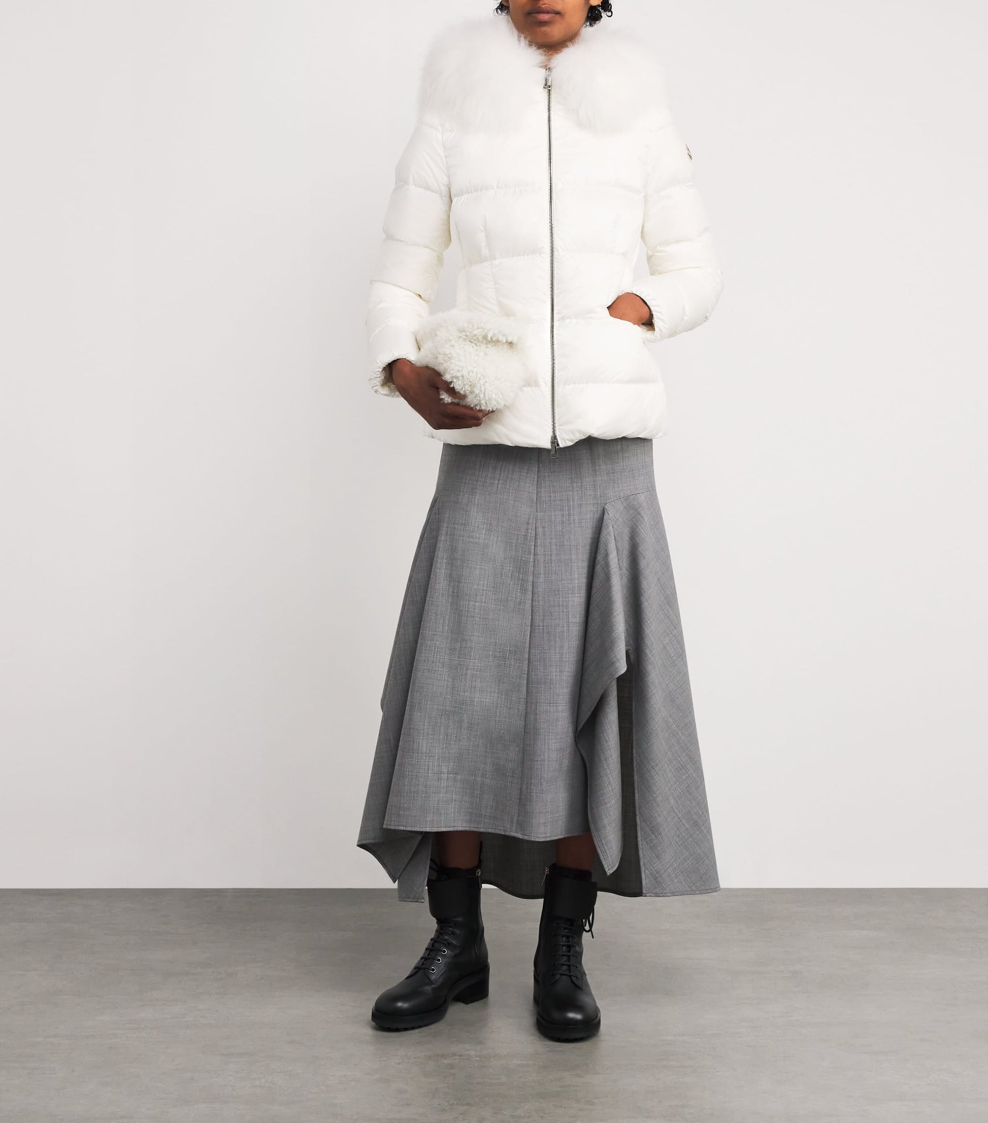 Moncler White Shearling-Trim Boed Puffer Jacket