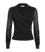 Black Tulle-Sleeve Draped Blouse