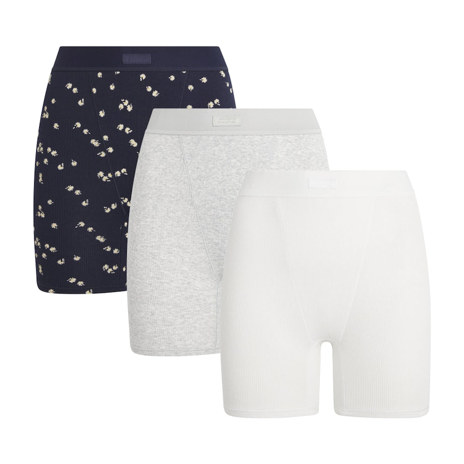 Skims Multi Stretch-Cotton Ribbed Boxer Shorts (Pack of 3)