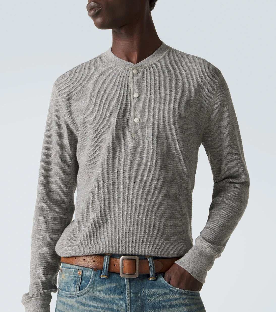 RRL - Waffle örgü pamuk Henley tişört