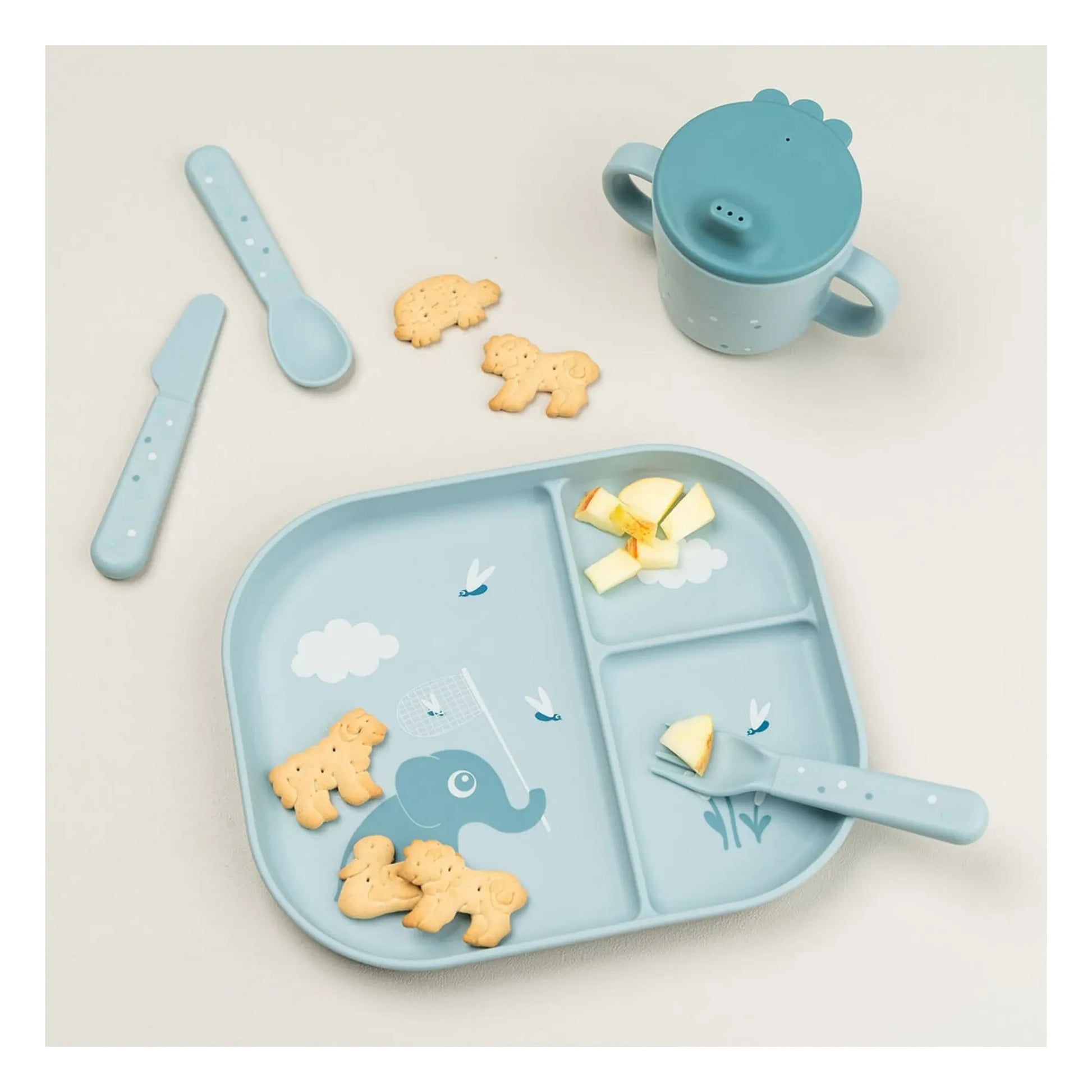 Done by deer - Elphee compartmentalized plate | Light blue